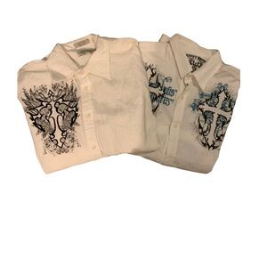 Eighty Eight lot of 2 White Shirt with Black Graphic button down shirts Size‎ L